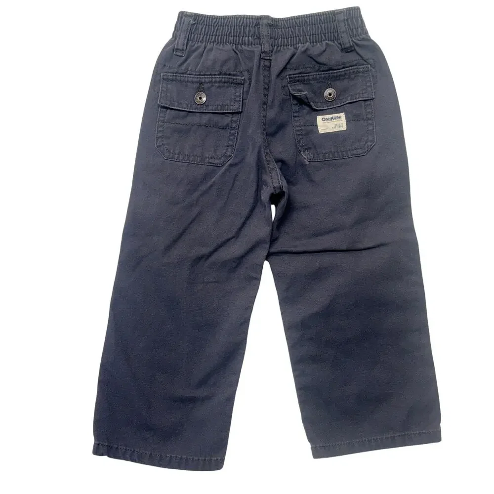OshKosh B'gosh Utility Pants Toddler 3T Charcoal Gray Canvas Baggy Fit Straight